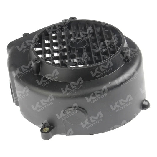 Cubierta de ventilador para enfriador DS150 en color negro, compatible con ventiladores de plástico Italika y marca Universal.
