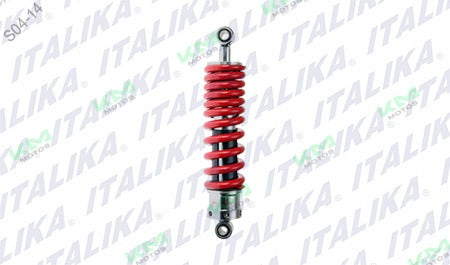 Amortiguador trasero rojo para motocicleta Italika 250Z, sistema de suspensión original, visible en la imagen.