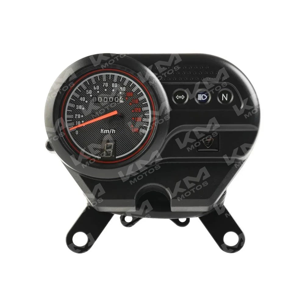 Medidor de velocímetro FT150, tacómetro con pantalla digital y cables, visible en la imagen F04010235-C.