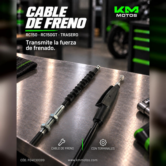 Cable de freno trasero ORIGINAL para RC150 y RC150 GT, muestra el cable de freno en su empaque.