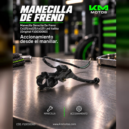 Manecilla derecha de freno Italika CS125/Xs125 LED, sistema de control original F10030060 en color negro.