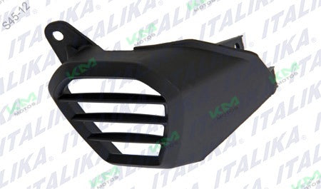 Cubierta de claxon izquierda para RC150 GT Italika, sistema de chasis original, en color negro con detalles de montaje.
