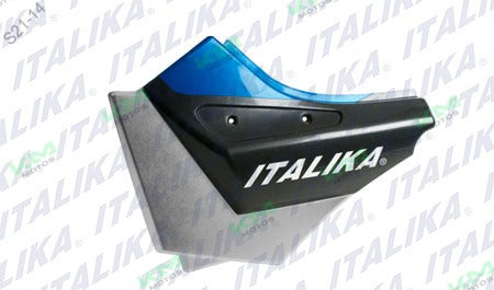 Cubierta lateral izquierda azul para sistema de chasis Italika TX200, pieza original F13010188.