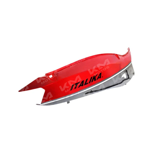 Cubierta de cola izquierda roja para Gs150LED Italika, parte del sistema de chasis, modelo F13010507, en la imagen.