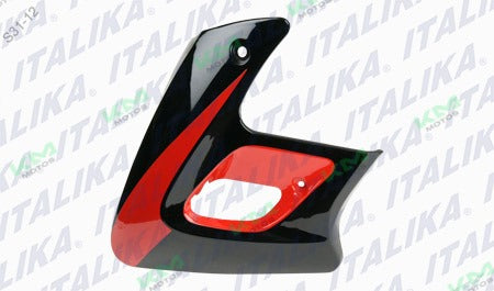 Cubierta izquierda del tanque negro y rojo para sistema de chasis RT180 de Italika, modelo F13010667.