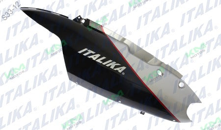 Cubierta de cola izquierda negra y gris para sistema de chasis DS150 de Italika, modelo F13010754.