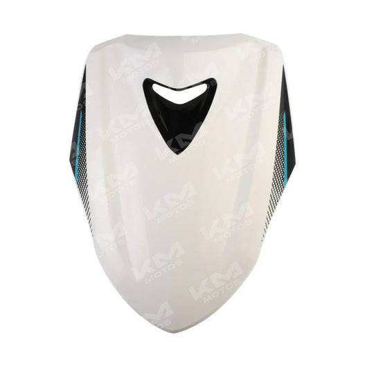 Cubierta de plástico blanca y negra para modelo FR D125 de Italika, compatible con productos Universal, vista desde un lado