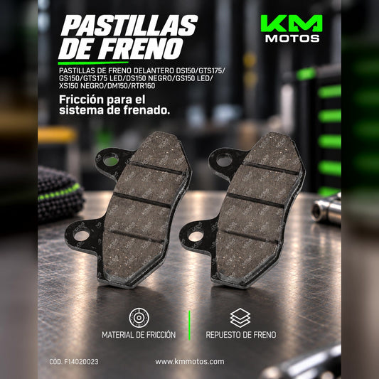 Pastillas de freno delanteras originales para motos DS150, GTS175, GS150, XS150, DM150 y RTR160, en color negro.