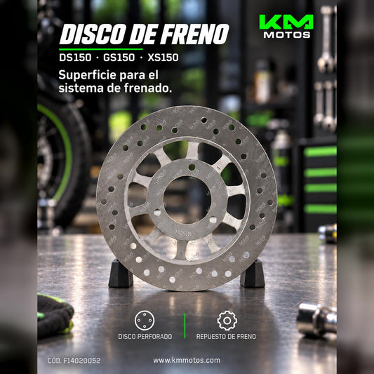 Disco de freno ABS para rueda delantera Italika DS150 GS150 XS150, sistema de frenos original F14020052 en la imagen.
