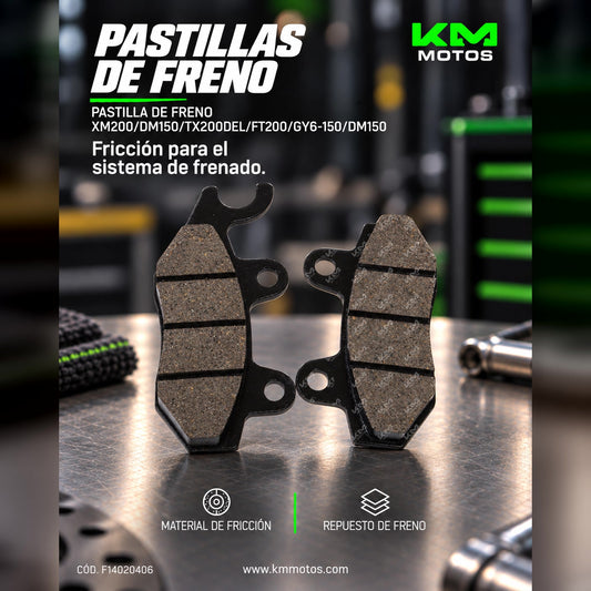 Pastillas de freno originales XM200, DM150, TX200, FT200 y GY6-150, mostradas en la imagen para motocicletas.