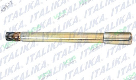Eje de rueda delantera original Italika DM150, componente del sistema de ruedas, en estado nuevo y brillante.