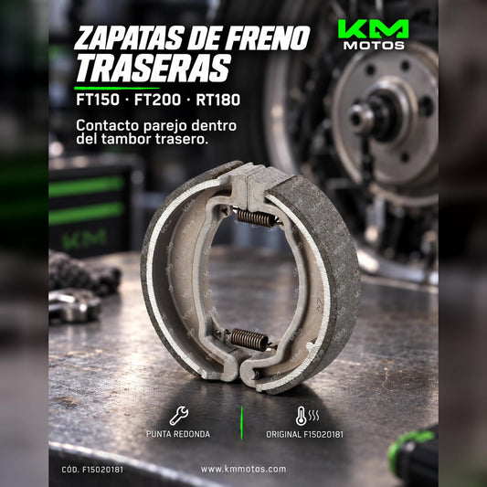 Zapata Freno Trasero Punta Redonda Italika FT150 FT200 RT180 (Original F15020181) — F15020181 | KM Motos