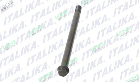 Eje de rueda trasera original Italika para DM150, sistema de ruedas con componentes metálicos y rodamientos visibles.
