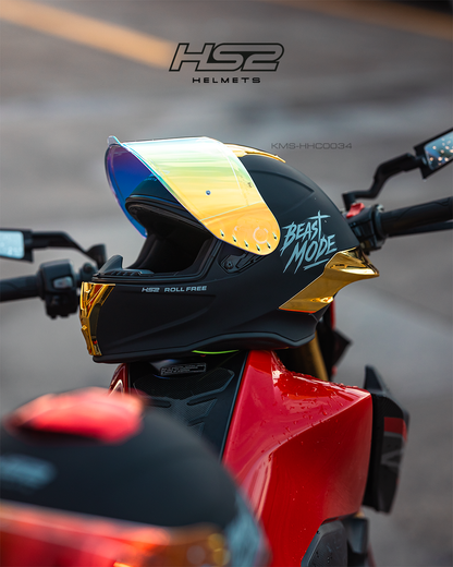 Casco integral HS2 Beast Mode ZL-602 HS2 D.V. con visera dorada fotocromática, tamaño M, certificado ECE/DOT.