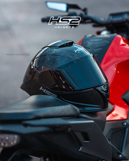 Casco integral HS2 ZL-602 HS2 fibra de carbono con visera oscura, tamaño XL, certificado ECE/DOT.