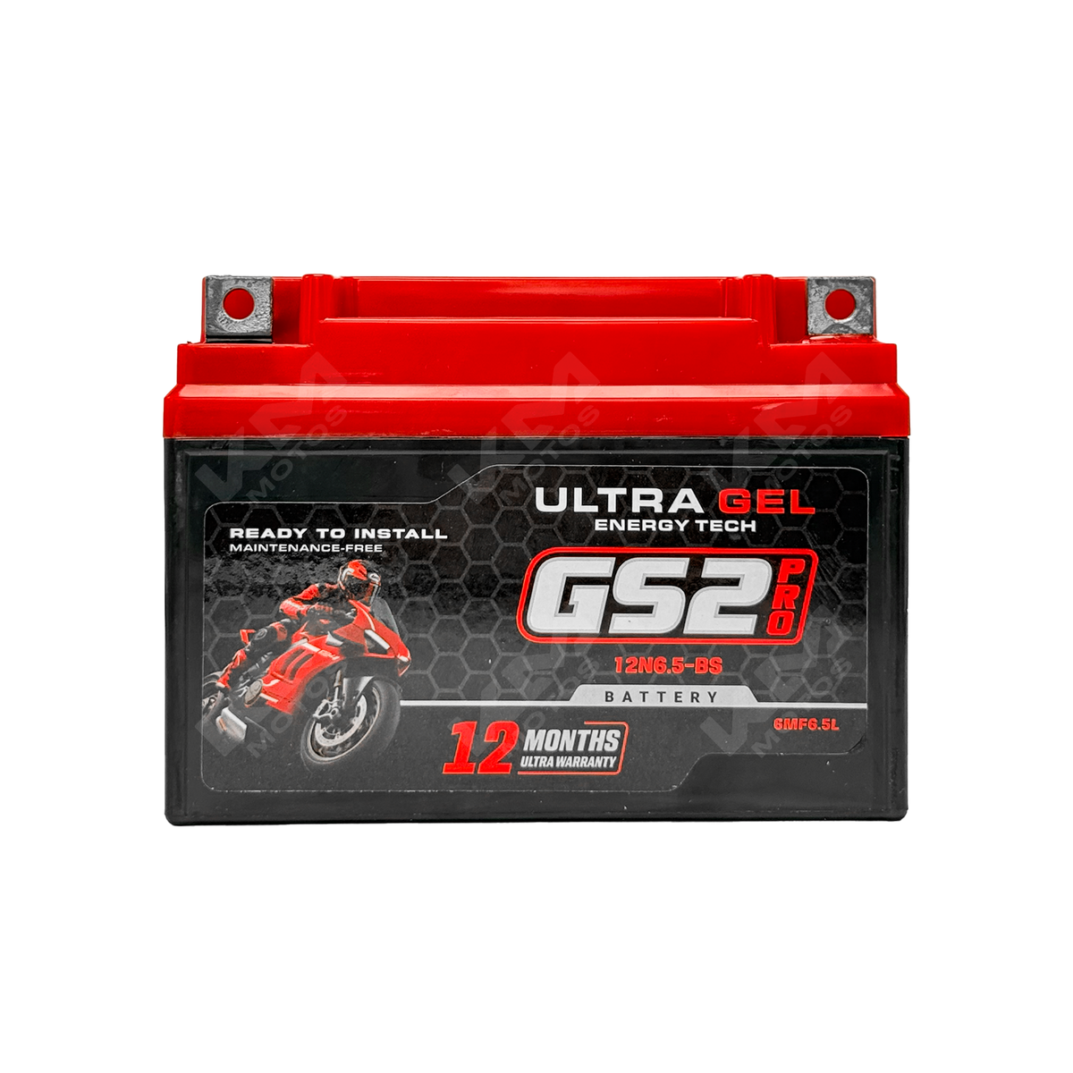 Batería de ultra gel KMMOTOSHN 12N6.5-BS GS2 con terminales positivas y diseño compacto para vehículos y aplicaciones eléctricas