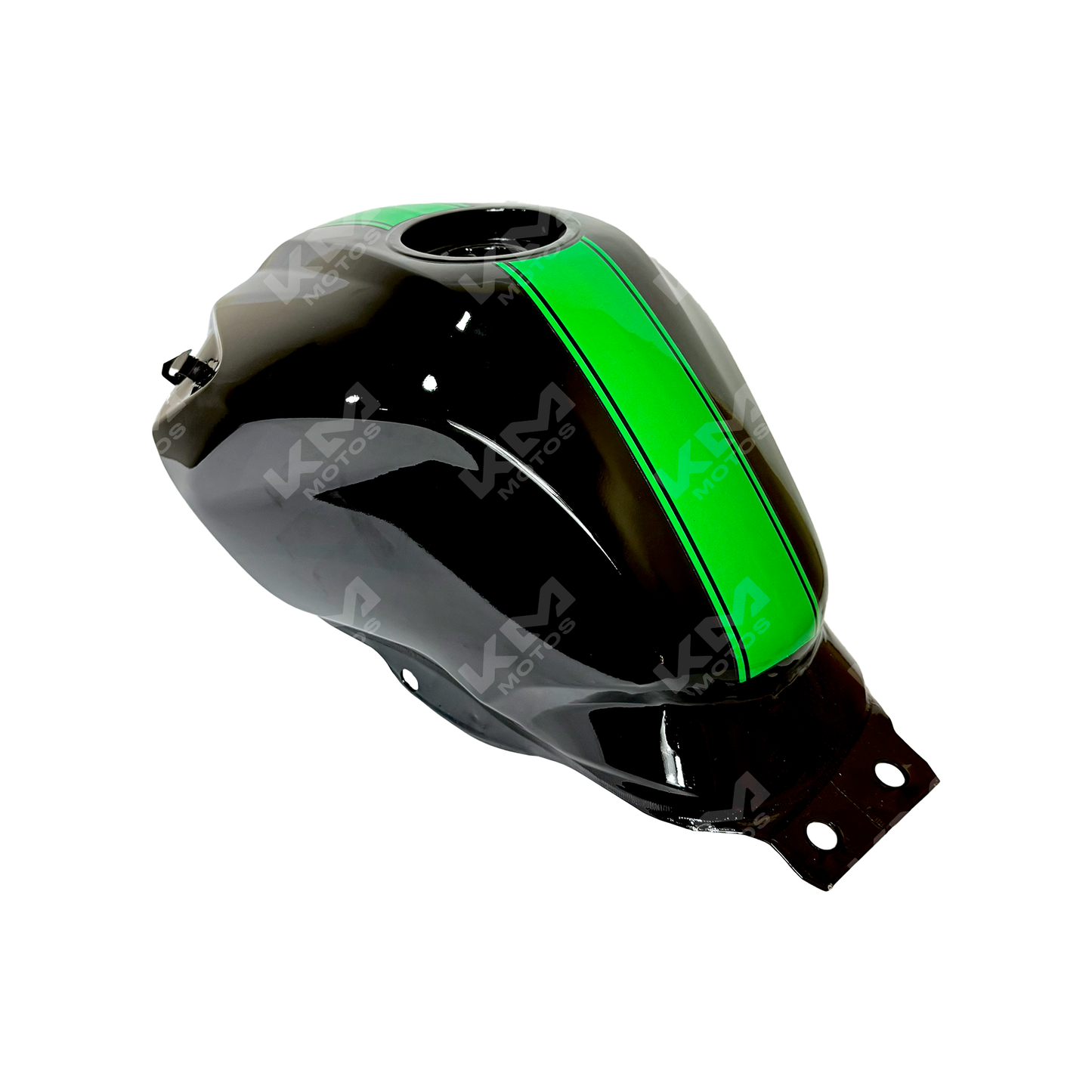 Tanque de combustible negro y verde para Italika 150SZ, marca KMS, mostrado en imagen con detalles visibles del diseño.