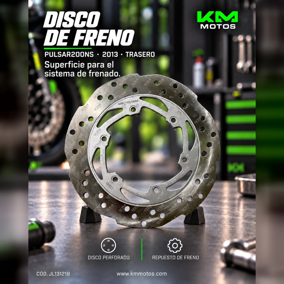 Disco de freno trasero para Pulsar 200 NS 2013 de la marca Bajaj, muestra el disco de freno de metal en la imagen.