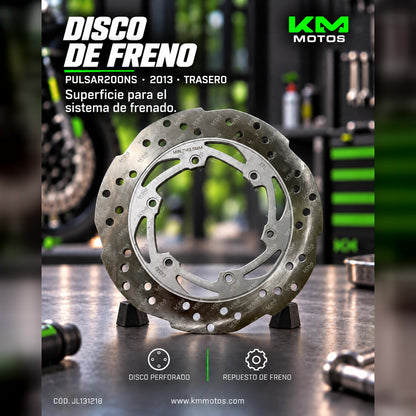 Disco de freno trasero para Pulsar 200 NS 2013 de la marca Bajaj, muestra el disco de freno de metal en la imagen.