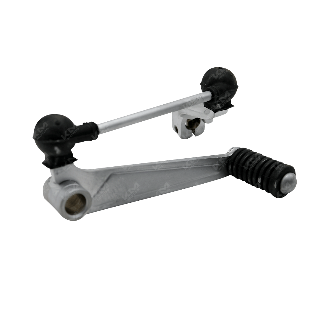 Pedal de cambio para motos NS200 y NS160 de Pulsar, marca KM Motos, con detalles visibles en la imagen.