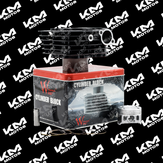 Cilindro de repuesto para YBR125 de la marca Kms, imagen del kit de cilindros con detalles visibles.