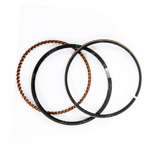 Anillos de pistón para Yamaha YBR125 y XTZ125, marca KM Motos, mostrando los componentes metálicos en la imagen.