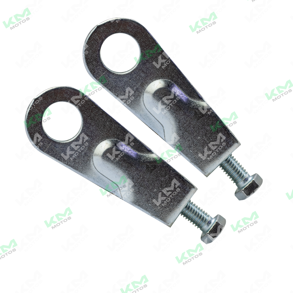 Ajustador de cadena universal para motos BYQ150, HJ125, HJ150-9 y TX200, muestra el tensor de cadena en uso.