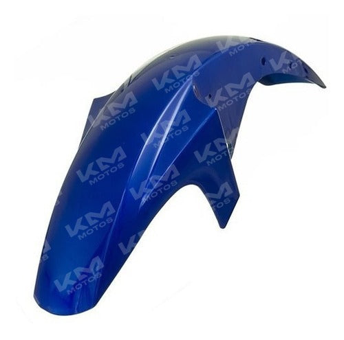 Guardafangos delantero azul para YBR125 ED, modelo universal, protección para rueda y estructura resistente.