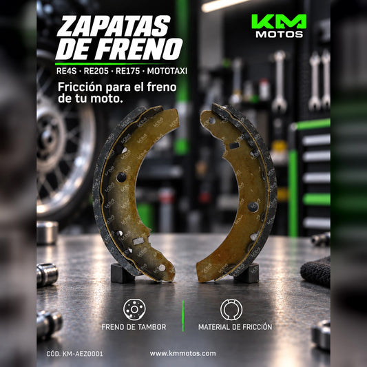 Zapata de freno Ki RE4S/RE205/175 para mototaxi, componente de freno de alta calidad, en color negro.