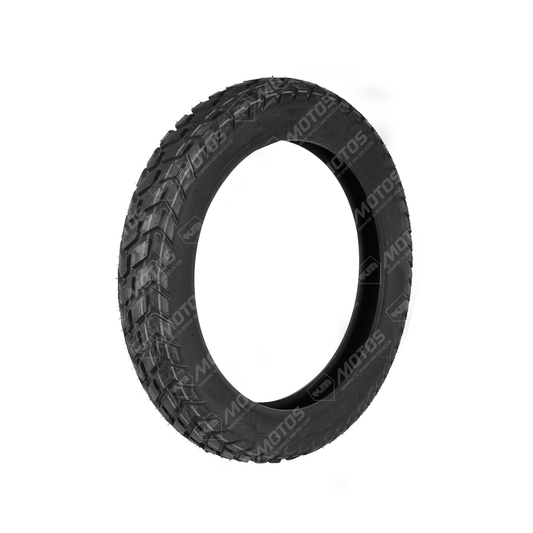Llanta 110/90-17 Yuanxing doble propósito, neumático resistente para motocicletas, con banda de rodadura y perfil visible.