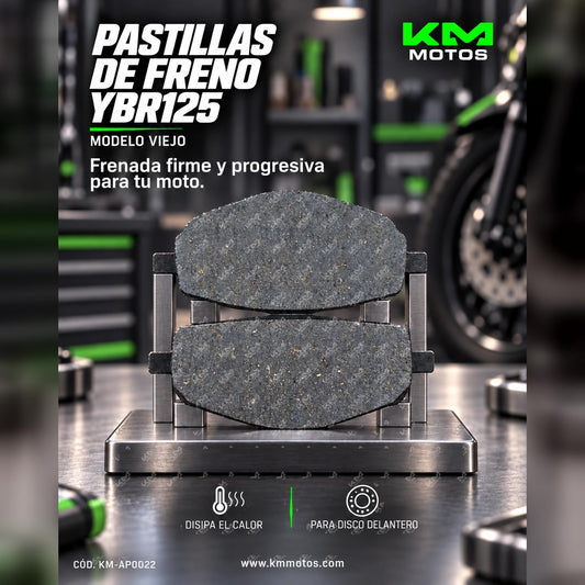 Pastillas de freno KM Motos para YBR125 modelo viejo, componentes de freno de alta calidad y durabilidad.