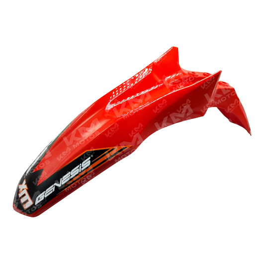 Guardafangos rojo Hanzo XM200Z/Xplorer para motocicleta, resistente y de diseño robusto en color rojo.