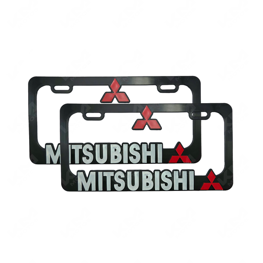 PORTA PLACA P/CARRO + LOGO 3D MITSUBISHI (SET PAR)