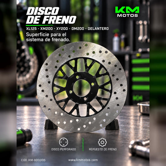 Disco de freno delantero universal para XL125, XM200, XY200 y DM200, con superficie de frenado y orificios de montaje.