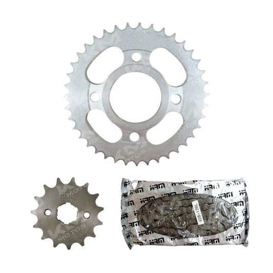 Kit de tracción universal para motocicleta con engranajes 38T y 15T, compatible con FT150 y CG150, incluye bujes.