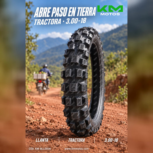 Llanta 3.00-18 Axus Tractora de KM Motos, neumático agrícola con banda de rodadura para tractor.