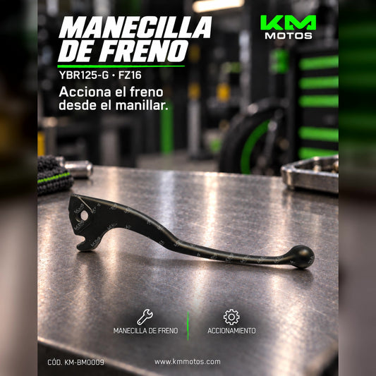 Manecilla de freno universal para YBR125-G y FZ16, muestra la pieza de metal con detalles y forma específica para frenos.
