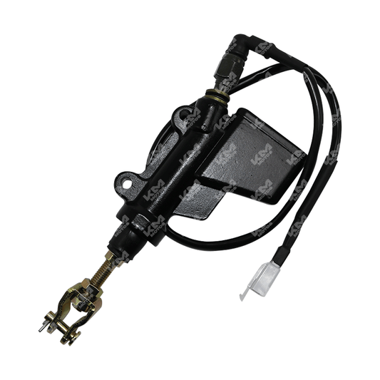 Bomba de freno auxiliar Universal XM200Z, vista frontal con conexiones y palanca de operación.