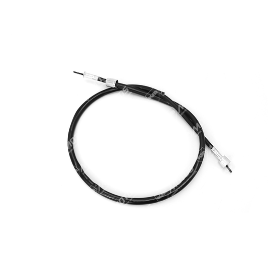 Cable de velocímetro DM150, vista del cable de velocidad para vehículos, en color negro con conexiones metálicas.