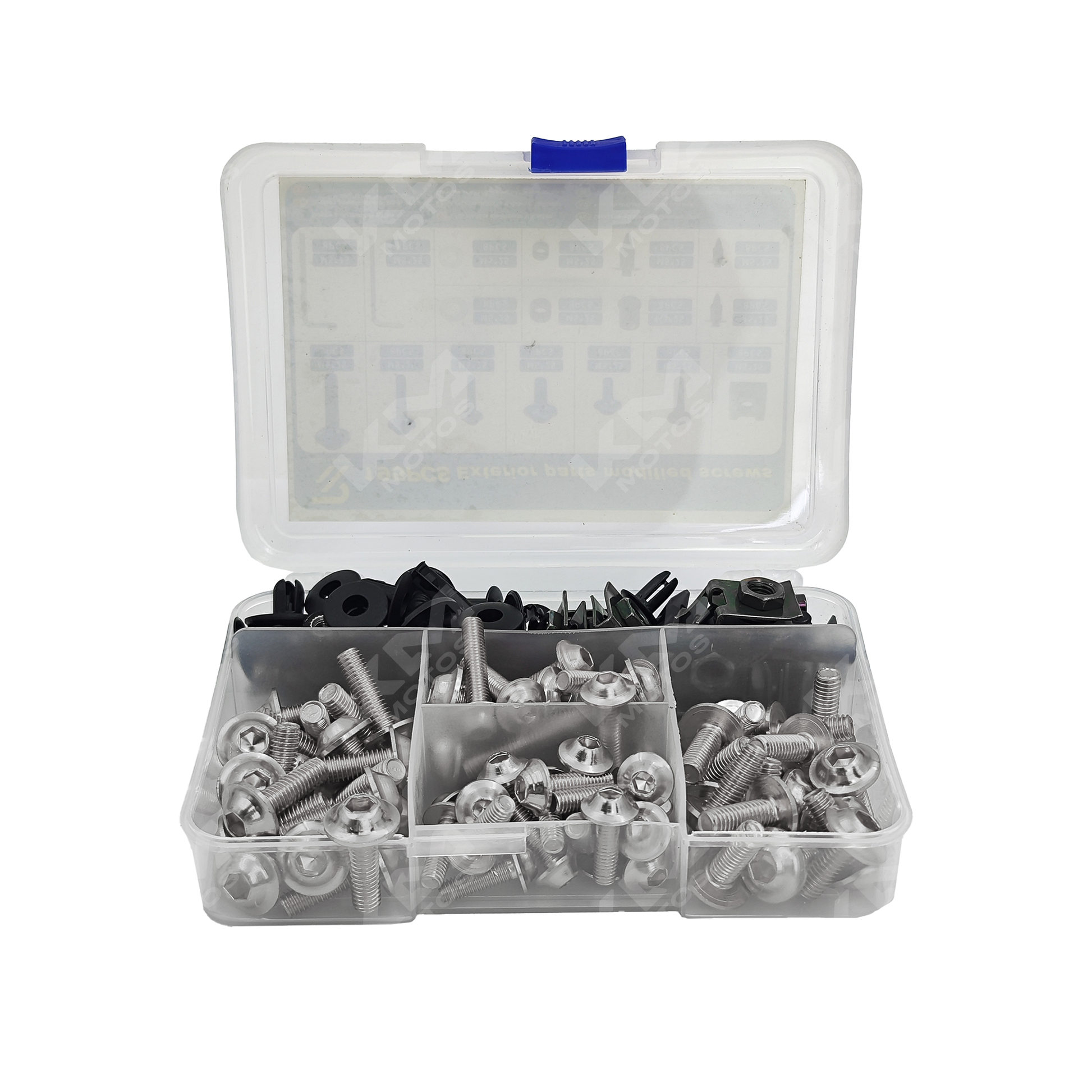 CAJA DE TORNILLOS DECORATIVOS CROMADO 195 PCS - KMMOTOSHN