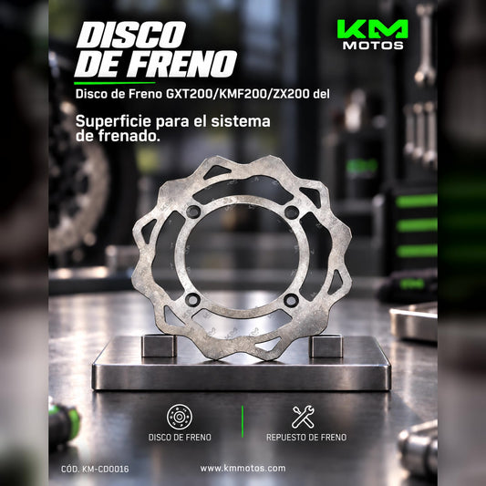 Disco de freno Lr GXT200/KMF200/ZX200, pieza de freno para motocicleta, con superficie de contacto y orificios de montaje.