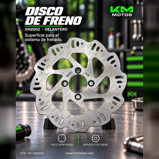 Disco de freno delantero KM Motos XM200Z, componente de freno de alta calidad, con superficie de contacto y orificios de ventilación