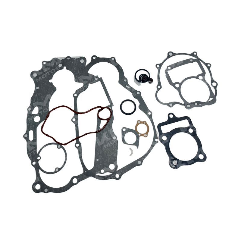 Kit de empaques para motor CG200 196CC de la marca Lr, componentes visibles en la imagen para reparación y mantenimiento.