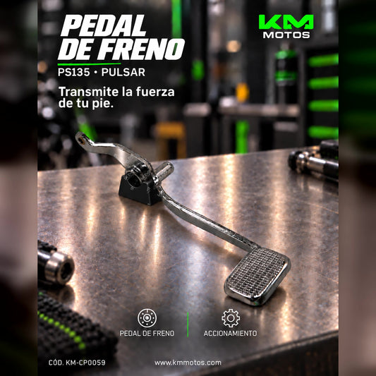 Pedal de freno PS135 Pulsar de Universal para motocicleta, con detalles en metal y diseño resistente, en color negro.