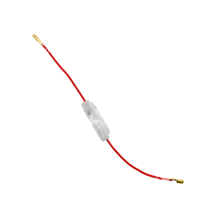 Porta fusible de vidrio KM Motos, componente eléctrico para protección en sistemas de motocicletas, con estructura de vidrio resistente.