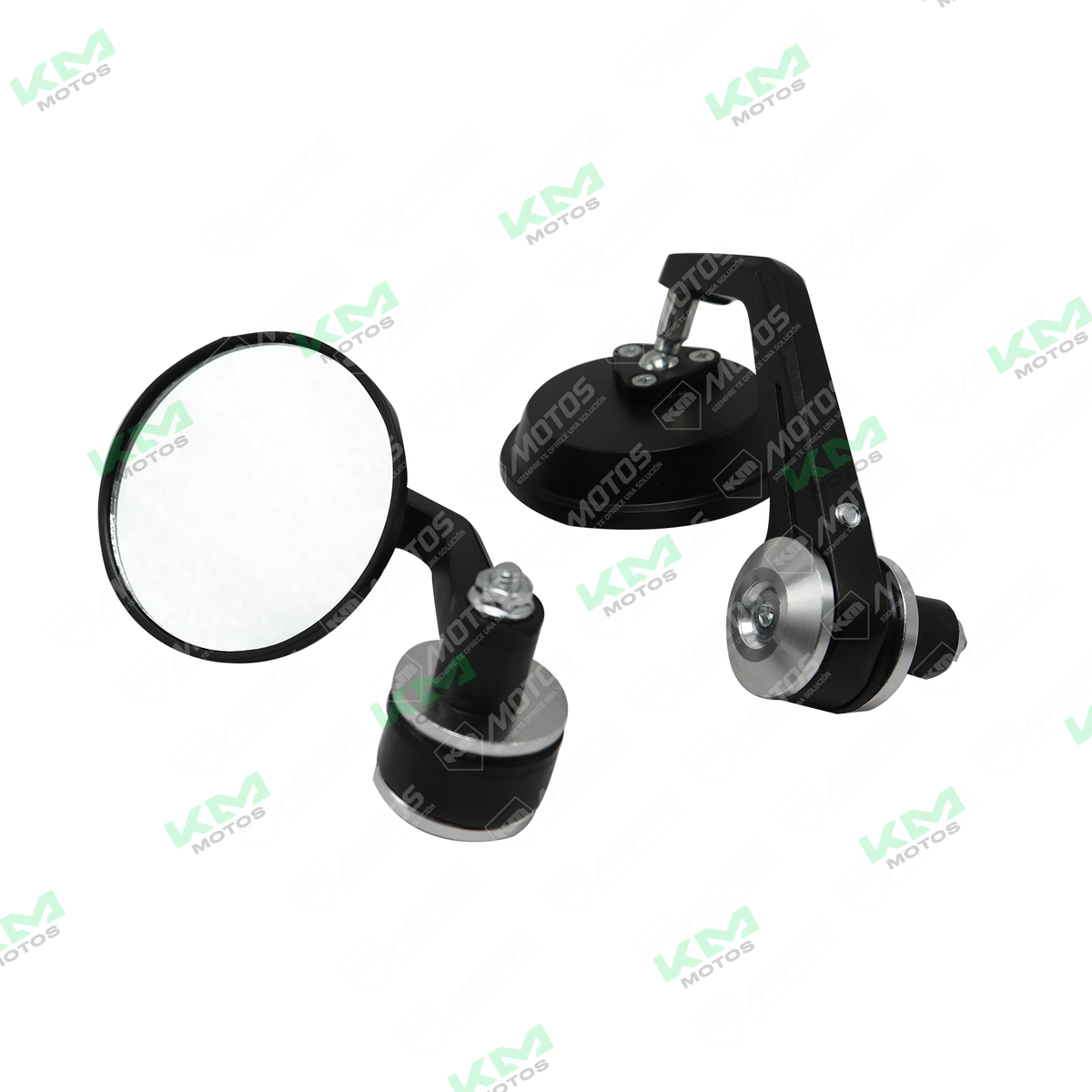 Conjunto de retrovisores de lujo redondos con contra pesa cromada y gris para motocicleta KM Motos.