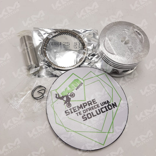 Kit de pistón Orix para YBR-125 STD, componentes visibles en la imagen, perfecto para reparación de motor.