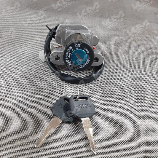 Kit de cerradura Orix HJ125/GEN125 con componentes de seguridad y llave, visible en la imagen.