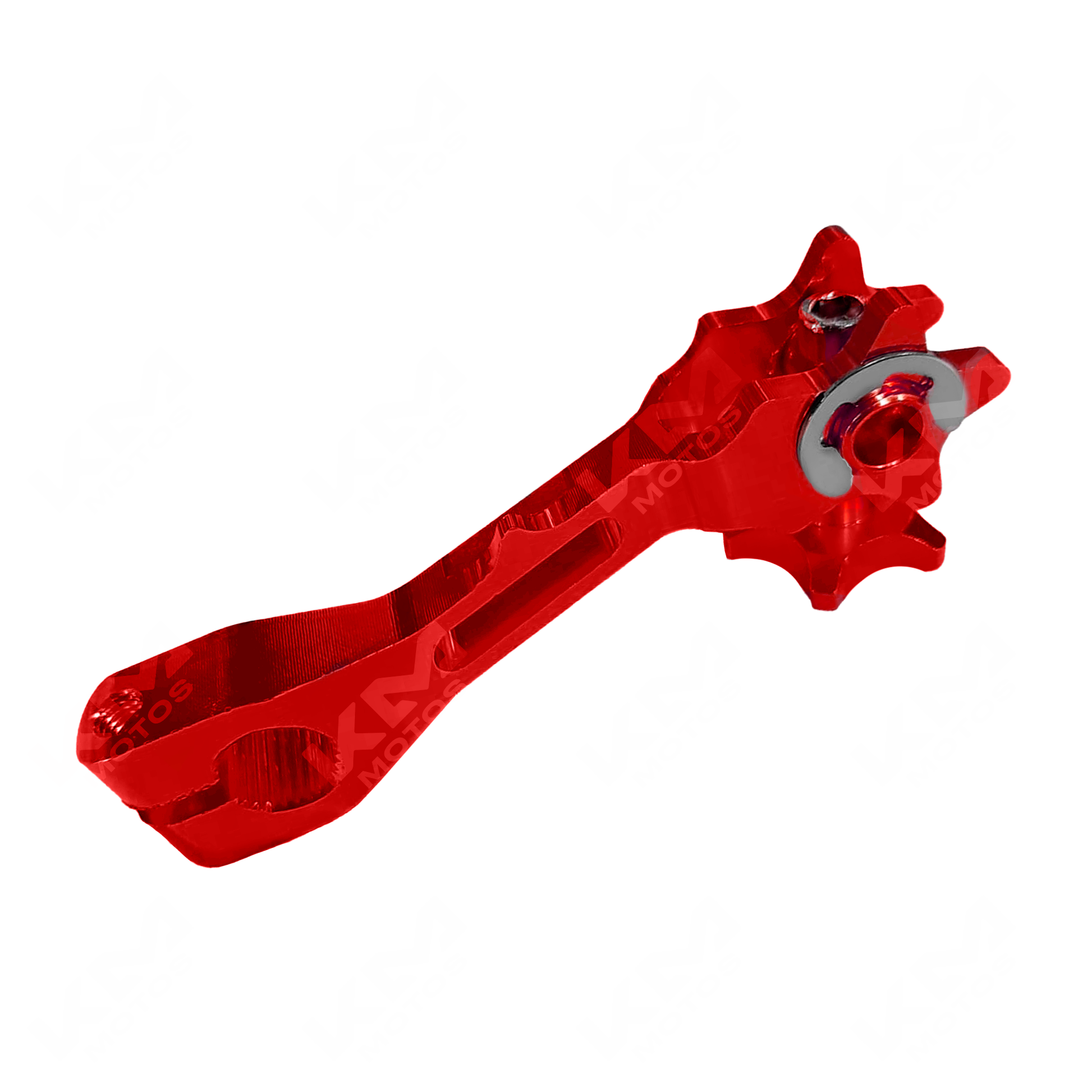 Brazo de freno doble rojo de lujo KM Motos, componente de freno para motocicleta, con acabado en color rojo brillante.