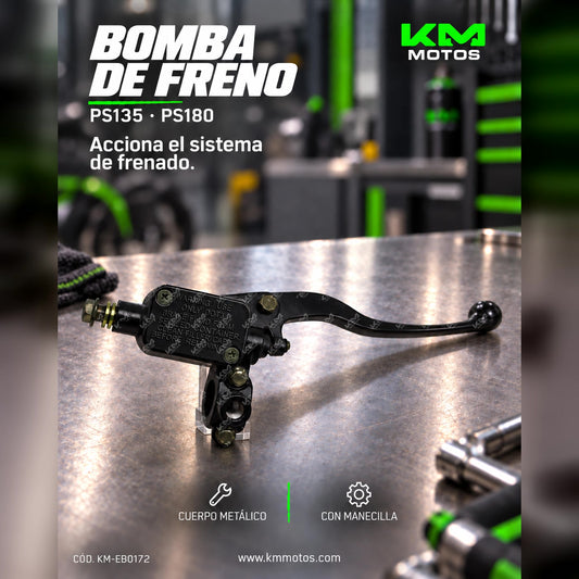 Bomba de freno KM Motos PS135/PS180 de metal con manecilla, resistente y duradera para motocicletas.